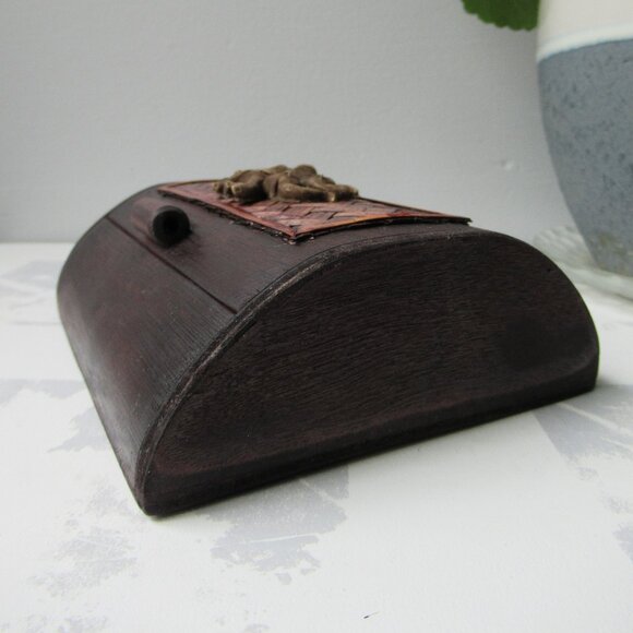 Handmade Curved Rectangular Decorative Wood Box with Elephant Made in Myanmar - Picture 6 of 10